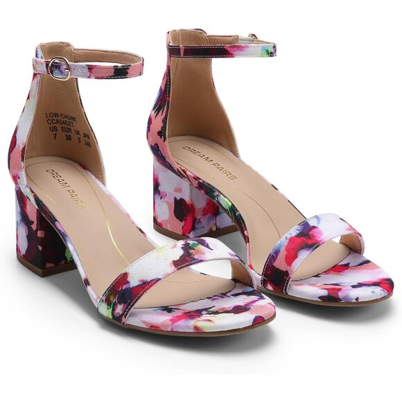 Dream Pairs Women Floral Opened Toe Chunky Block Heel Ankle Strap Sandals Shoes - Picture 3 of 8